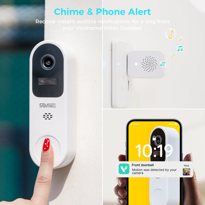 Vicohome DB3 2K Smart Video Doorbell with Chime, Home Security Battery Camera Wireless, Audible Alarm, Easy to Setup, Human Detection,Two Way Audio, 2.4GHz Wi-Fi, No SD Slot, 180 Days Exchange Policy
