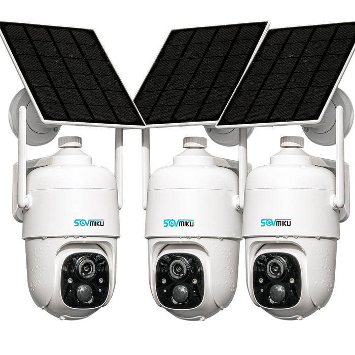 Sovmiku CQ1 AI 2K Solar Security Camera Wireless Outdoor, Battery Powered Cam, Two-Way Audio,PIR Motion Detection, Easy to Setup, Pan/Tilt 360° View,Color Night Vision,Audible Flashlight Siren,SD Slot