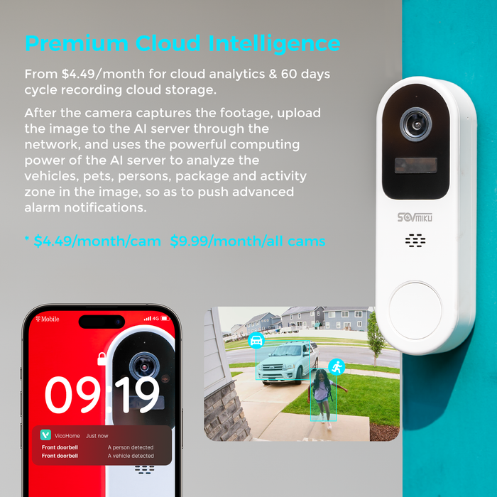Vicohome DB3 2K Smart Video Doorbell with Chime, Home Security Battery Camera Wireless, Audible Alarm, Easy to Setup, Human Detection,Two Way Audio, 2.4GHz Wi-Fi, No SD Slot, 180 Days Exchange Policy
