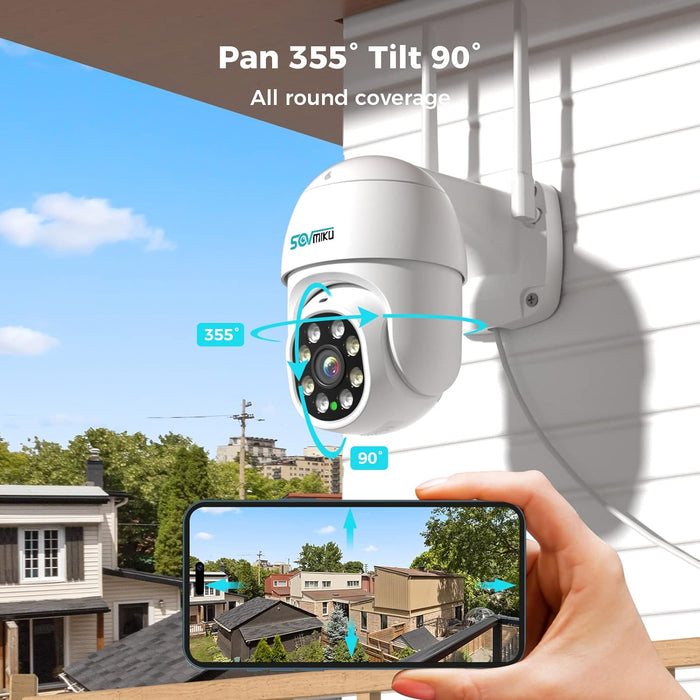 【2K,Human Detection,10" LCD Monitor】 SOVMIKU Wireless PTZ Security Camera System,Pan Tilt 4pcs,3MP Full Color Night Vision,Indoor Outdoor 360 Camera,8CH NVR,2.4G WiFi Camera,24/7 Record,2-Way Audio