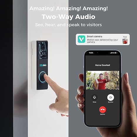Sovmiku D2A Alexa Home Surveillance Battery Waterproof Wireless Video Doorbell with Chime,4-Times Charge for 1 year, Audible Alarm Easy to Setup,2.4GHz Wi-Fi,Human Detection,Two Way Audio,MicroSD Slot