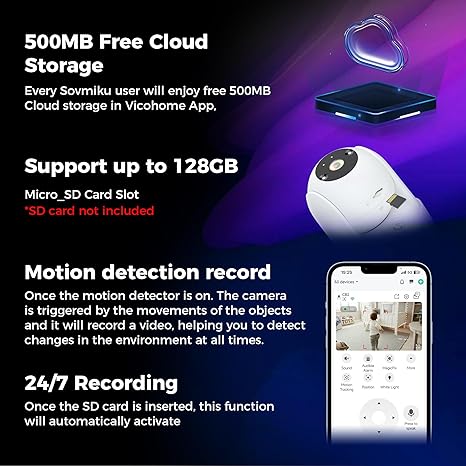 SOVMIKU CB2 2k AI Tracking Security Camera for Home,Pet Camera Indoor, Baby Monitor,360° View Pan/Tilt Surveillance Camera, Two Way Audio,Night Vision,Easy to Setup,Audible Alarm,2.4GHz Wi-Fi,SD Slot