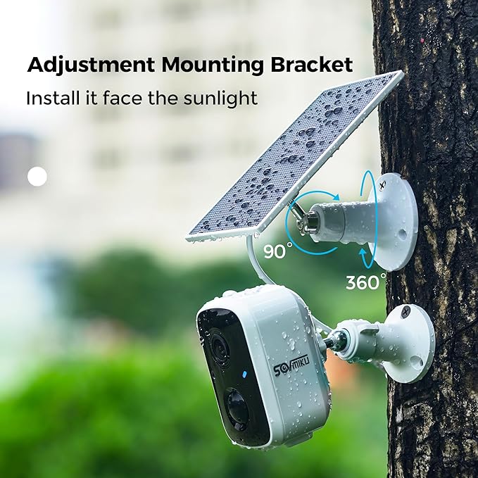Sovmiku 5W 5V Solar Panel for Security Cameras, 23% Energy Conversion Rate,9.8Ft Cable, Type-C & Micro-USB inteface Compatible,Weather Resistant, 360° Adjustable Bracket, Continuous Power Supply