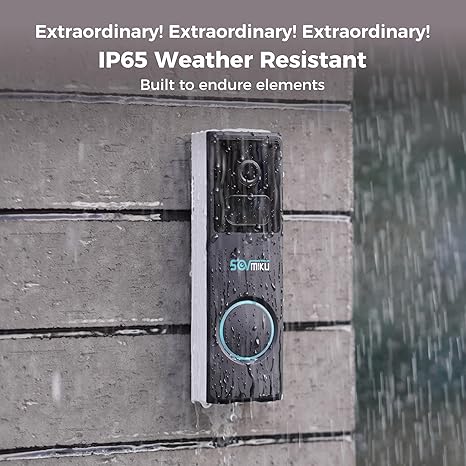 Sovmiku D2A Alexa Home Surveillance Battery Waterproof Wireless Video Doorbell with Chime,4-Times Charge for 1 year, Audible Alarm Easy to Setup,2.4GHz Wi-Fi,Human Detection,Two Way Audio,MicroSD Slot