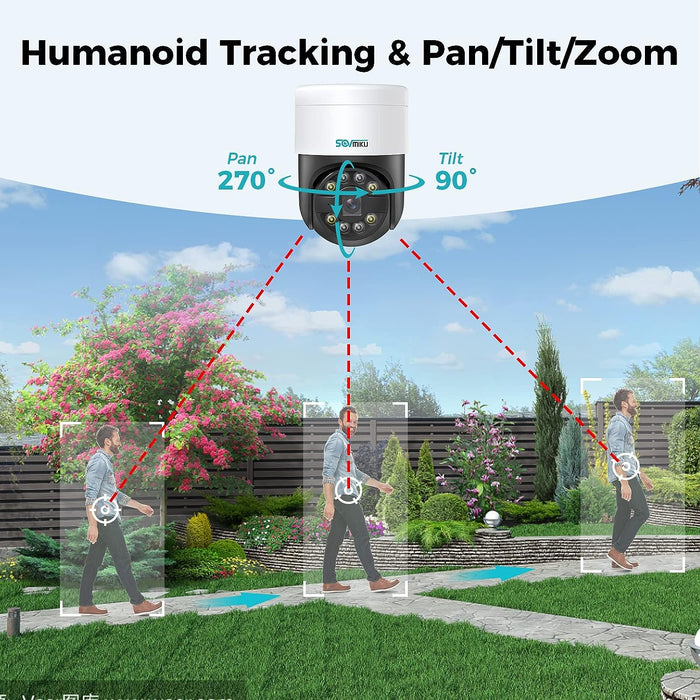 【5MP Human Detection 270°Pan 90°Tilt】SOVMIKU 4K PoE Security Camera System,AUTO Tracking,3TB HDD CCTV Wired Camera System,PTZ Home Security Cameras,Night Vision,IP66 Waterproof,2-Way Audio,7/24 Record