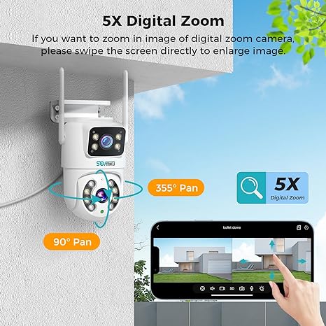 SOVMIKU 【Dual Lens Linkage】 6MP PTZ Security Camera Outdoor,Wireless Bluetooth Camera,360° View,Auto Tracking,Human Detection,Light Alarm,Color Night Vision,2.4G WiFi,24/7 Record,Two-Way Audio