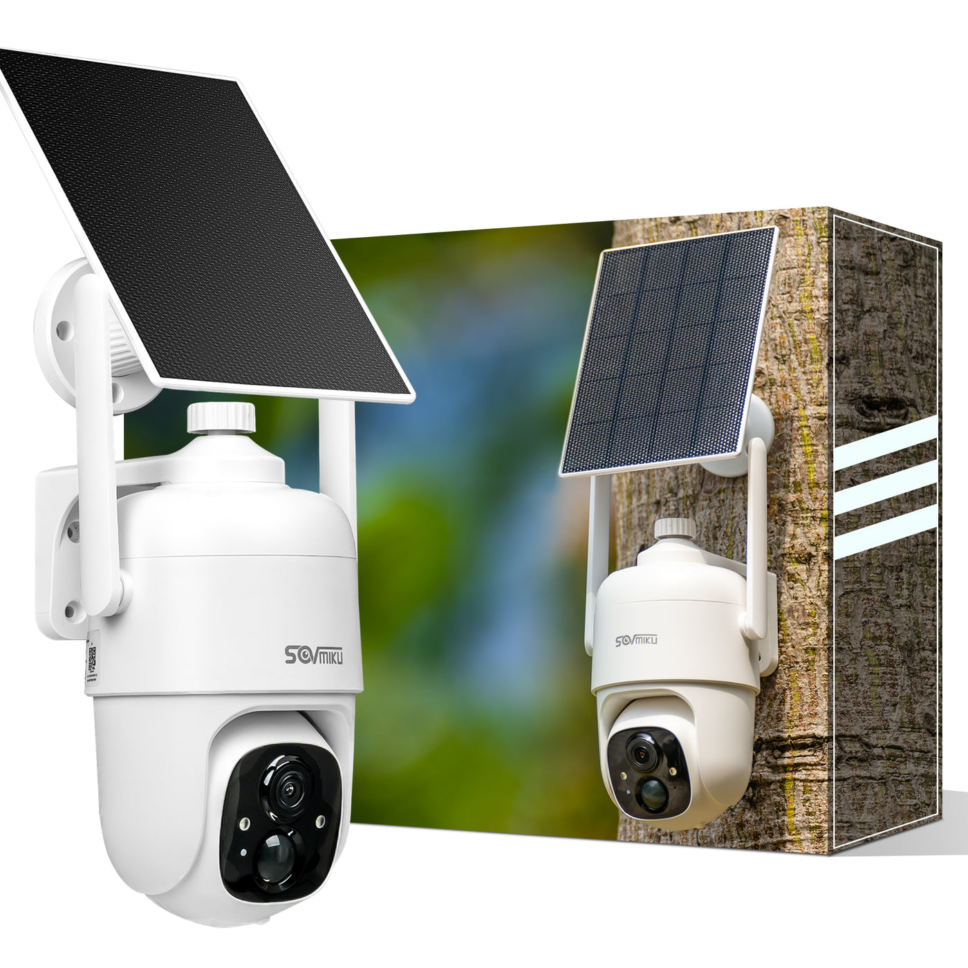 SOVMIKU CQ1 AI 2K Solar Security Camera Wireless Outdoor, Battery Powered,Two Way Audio,Motion Detection, 360° View,Easy to Setup,Color Night Vision,Audible Flashlight Siren