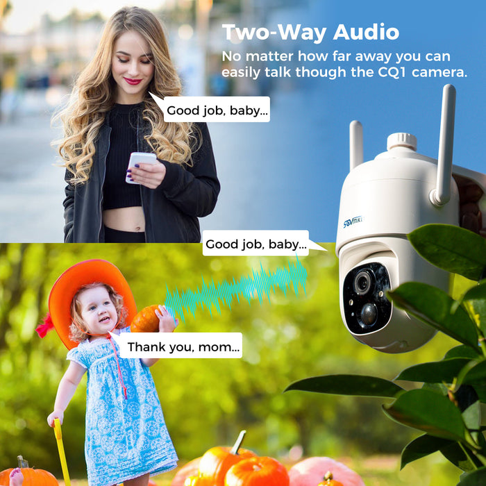SOVMIKU CQ1 AI 2K Solar Security Camera Wireless Outdoor, Battery Powered,Two Way Audio,Motion Detection, 360° View,Easy to Setup,Color Night Vision,Audible Flashlight Siren