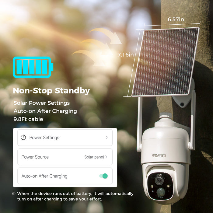 SOVMIKU CQ1 AI 2K Solar Security Camera Wireless Outdoor, Battery Powered,Two Way Audio,Motion Detection, 360° View,Easy to Setup,Color Night Vision,Audible Flashlight Siren