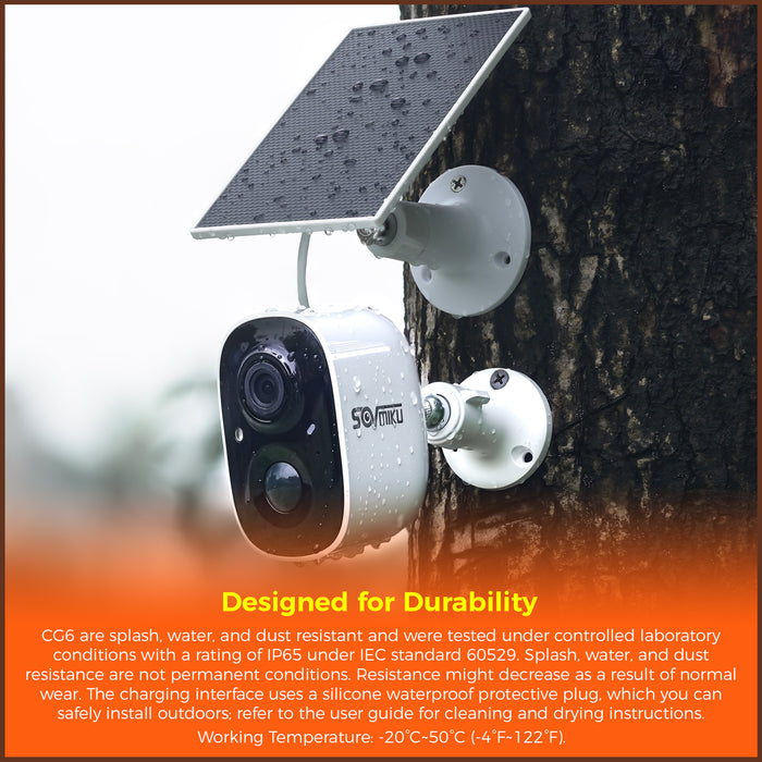 Sovmiku CG6 2K Solar Security Camera Wireless Outdoor,Easy to Setup,User Friendly,Two Way Audio,Audible Flashlight Alarm,2.4GHz Wi-Fi,Color Night Vision, SD Slot,Vicohome App