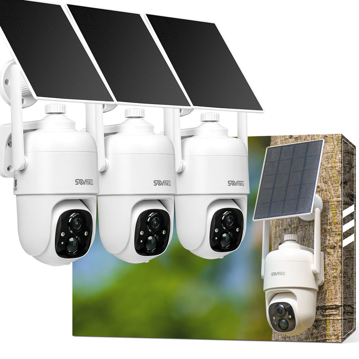 SOVMIKU CQ1 AI 2K Solar Security Camera Wireless Outdoor, Battery Powered,Two Way Audio,Motion Detection, 360° View,Easy to Setup,Color Night Vision,Audible Flashlight Siren