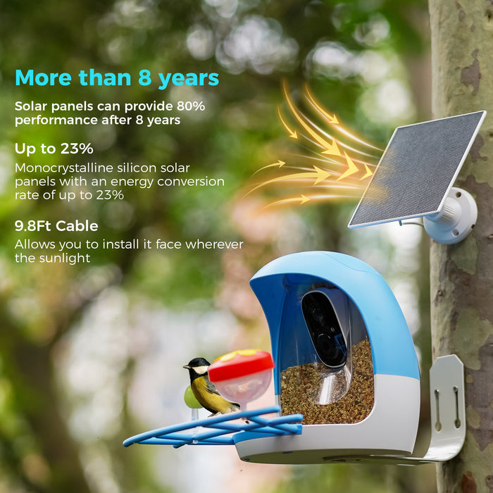 Sovmiku 5V Solar Panels for Security Cameras for Bird Feeder 23% Energy Conversion Rate,9.8Ft Cable, USB C & Micro-USB Compatible, Weather Resistant, 360° Adjustable Bracket, for Tapo Eufy Aosu .etc