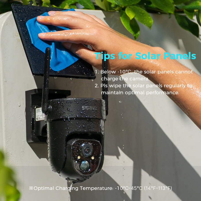 Sovmiku 5V Solar Panels for Security Cameras for Bird Feeder 23% Energy Conversion Rate,9.8Ft Cable, USB C & Micro-USB Compatible, Weather Resistant, 360° Adjustable Bracket, for Tapo Eufy Aosu .etc