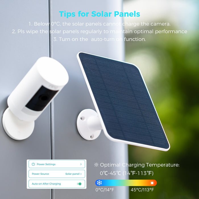 Sovmiku 5V Solar Panels for Security Cameras for Bird Feeder 23% Energy Conversion Rate,9.8Ft Cable, USB C & Micro-USB Compatible, Weather Resistant, 360° Adjustable Bracket, for Tapo Eufy Aosu .etc
