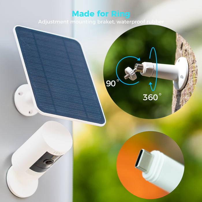 Sovmiku 5V Solar Panels for Security Cameras for Bird Feeder 23% Energy Conversion Rate,9.8Ft Cable, USB C & Micro-USB Compatible, Weather Resistant, 360° Adjustable Bracket, for Tapo Eufy Aosu .etc