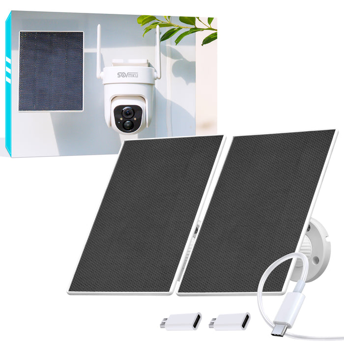 Sovmiku 5V Solar Panels for Security Cameras for Bird Feeder 23% Energy Conversion Rate,9.8Ft Cable, USB C & Micro-USB Compatible, Weather Resistant, 360° Adjustable Bracket, for Tapo Eufy Aosu .etc