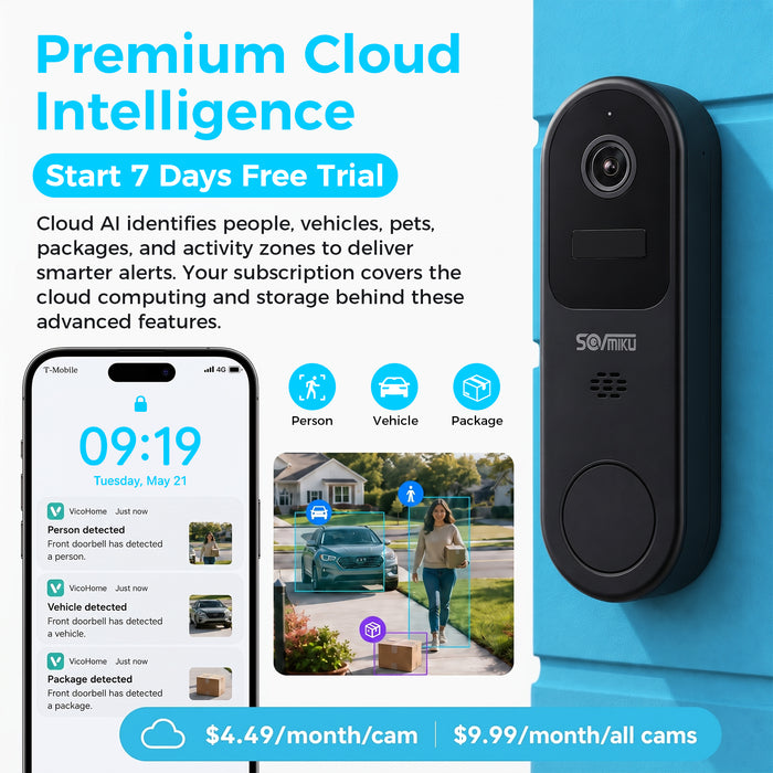 Vicohome DB3 2K Smart Video Doorbell with Chime, Home Security Battery Camera Wireless, Audible Alarm, Easy to Setup, Human Detection,Two Way Audio, 2.4GHz Wi-Fi, No SD Slot, 180 Days Exchange Policy