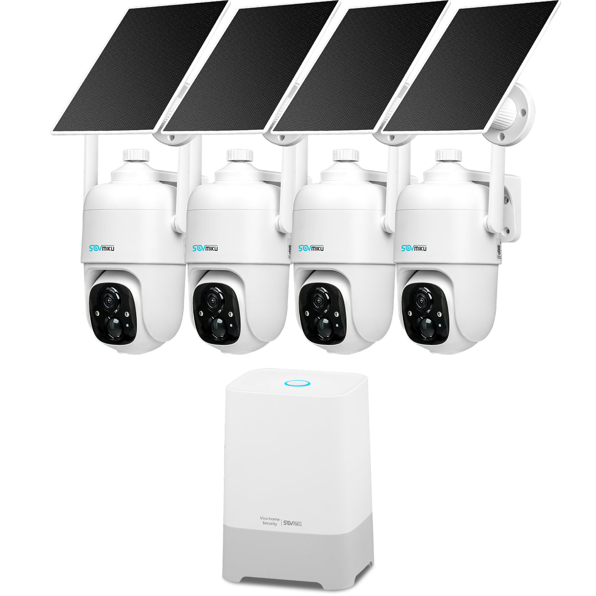 Vicohome CQ1 Prime Kit, 4-Cam 2K AI Wireless Solar Outdoor Security System 32GB Storage Included, 180 Days Care Plan, 360° View Pan-Tilt, Battery Powered, Color Night Vision, Two-Way Audio, Easy Setup