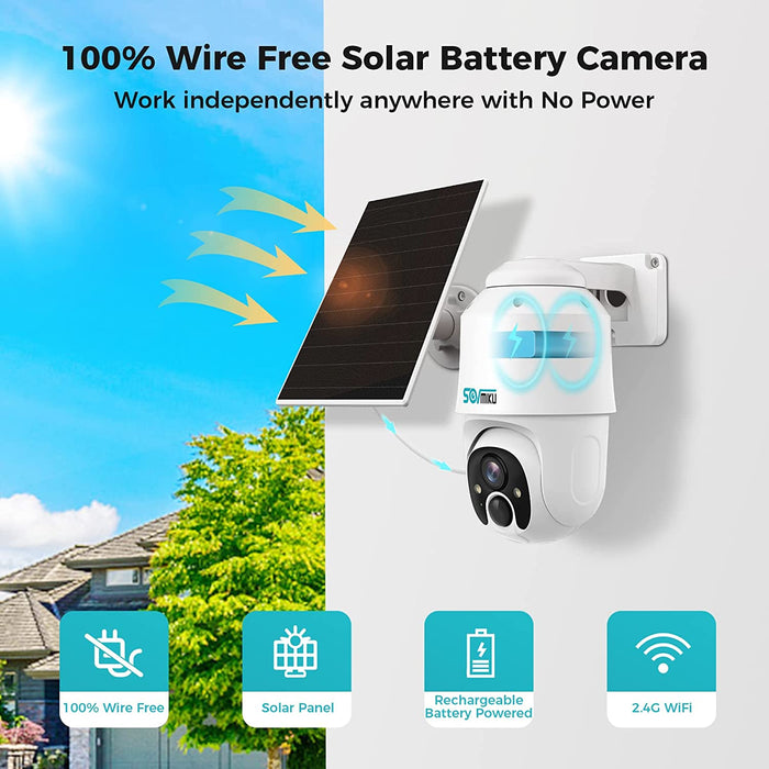 CQ1A 2K Solar Security Camera Outdoor,360° View Pan & Tilt,Easy to Setup,Night Vision,Audible Flashlight Alarm, Human Alert,Vicohome App