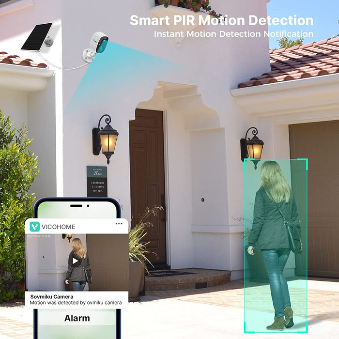 Sovmiku CG6 2K Solar Security Camera Wireless Outdoor,Easy to Setup,User Friendly,Two Way Audio,Audible Flashlight Alarm,2.4GHz Wi-Fi,Color Night Vision, SD Slot,Vicohome App