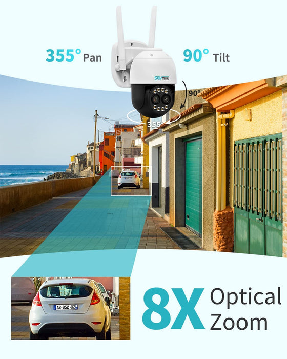 8X Hybrid Zoom Auto Tracking Pan/Tilt 360° View 4MP WiFi PTZ Security Camera