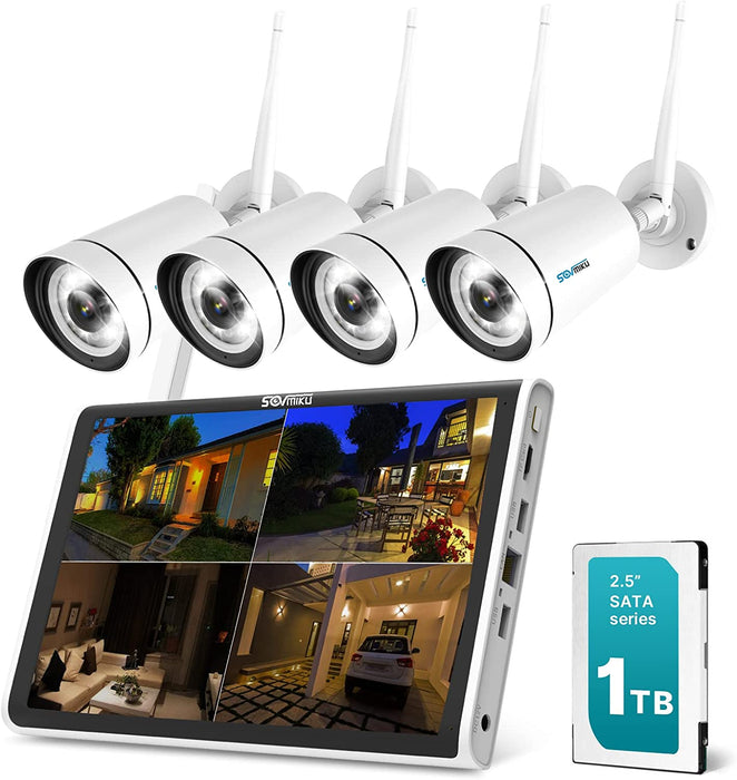 【Spotlight,10" Monitor】Wireless Security Camera System with 1TB HDD,All in One 8CH