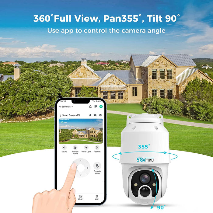 CQ1A 2K Solar Security Camera Outdoor,360° View Pan & Tilt,Easy to Setup,Night Vision,Audible Flashlight Alarm, Human Alert,Vicohome App